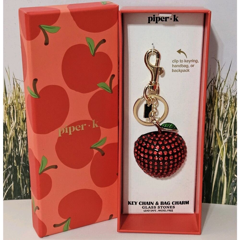 Piper K Keychain Red Glass Stoned Handbag Purse Apple Key Chain Bag Charm View 2